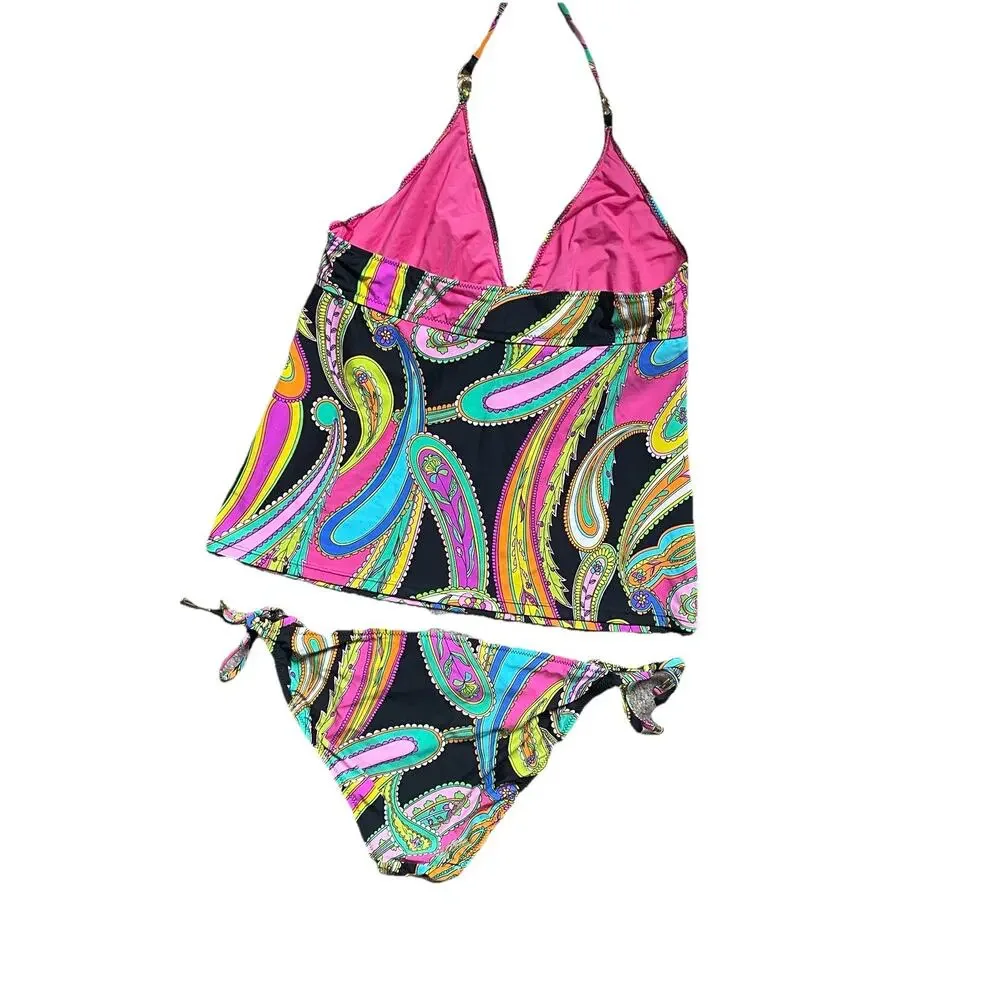 Trina Turk Tankini Sea Garden Paisley Black Multi String Bikini Bottom Sz 12 EUC - Picture 9 of 11